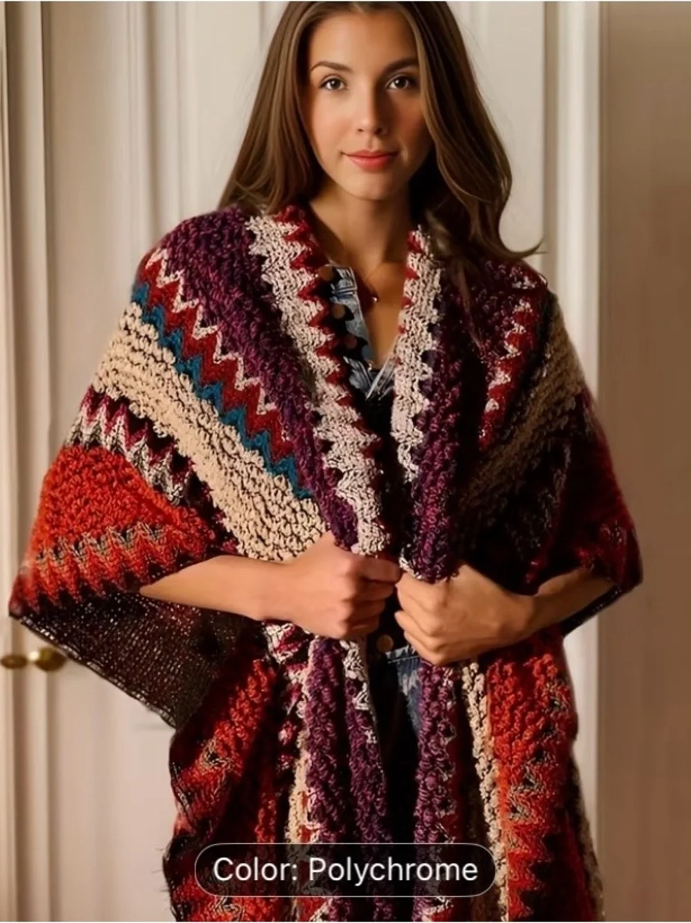 Polychrome Striped Crochet Maxi Sweater Cardigan - Picture 3 of 6